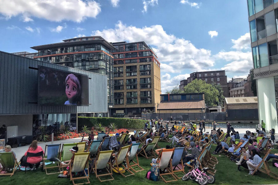 Open air big screen cinema at Merchant Square, Paddington