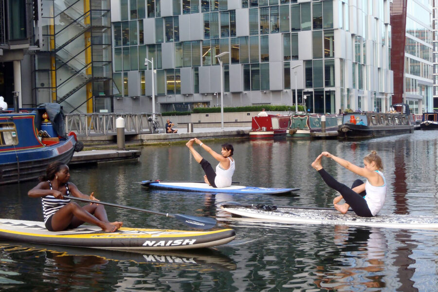 Active 360 paddle board yoga on the canal at Merchant Square